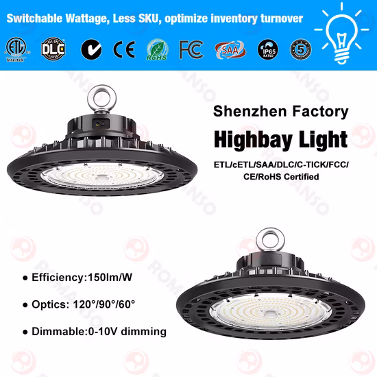 Romanso China 切り替え可能なワット数工業用 LED UFO ハイベイ照明